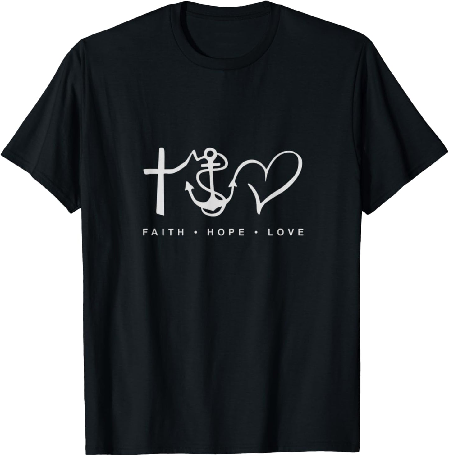 Collection Faith Hope Love Minimalist Design Anchor Heart T-Shirt - T-Shirt | Black