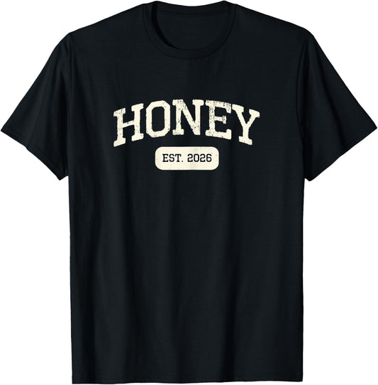 New Honey Est 2026 1st First Time Pregnancy Announcement T-Shirt - T-Shirt | Black
