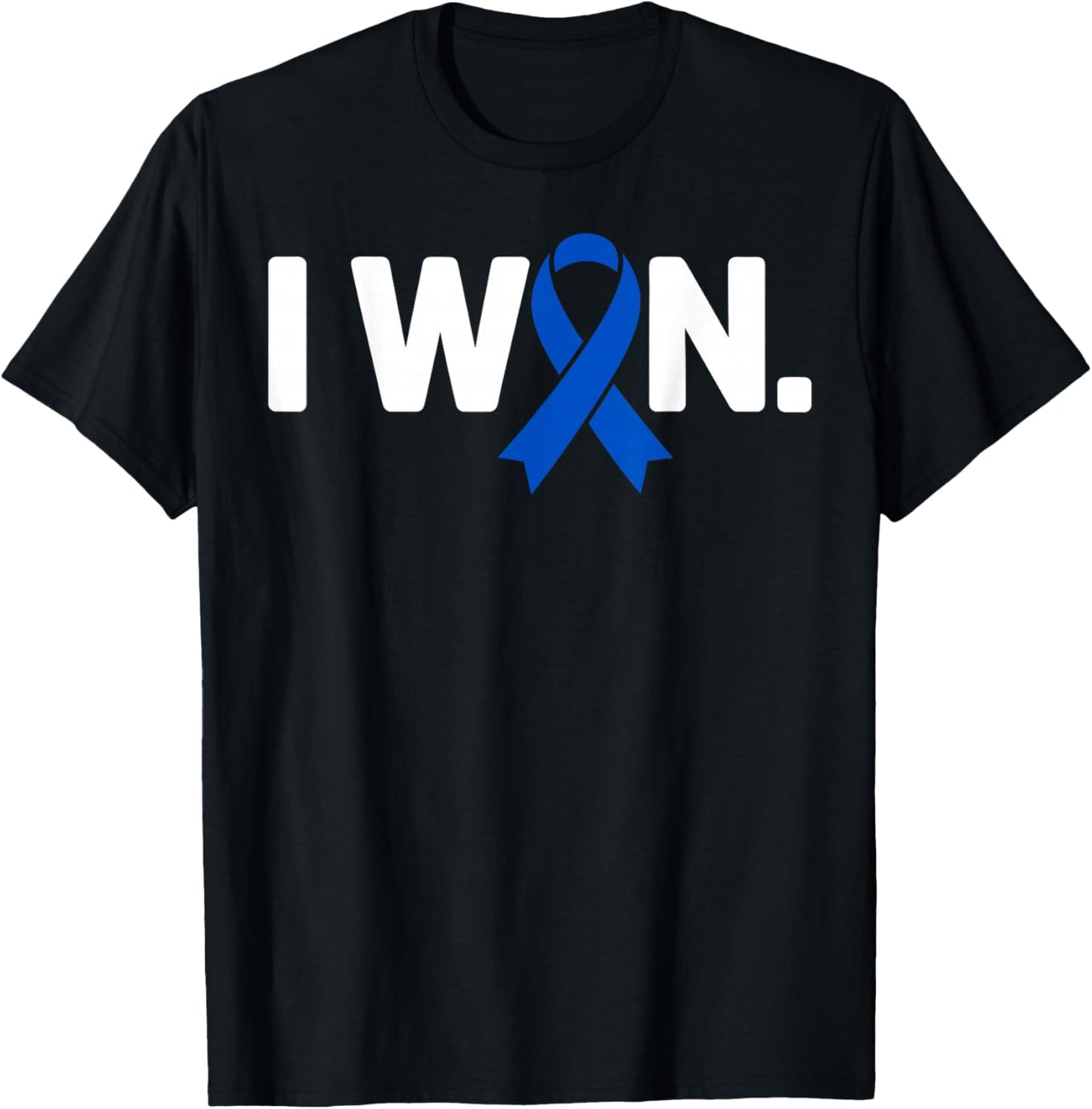 I Won Survivor Colorectal Colon Cancer Awareness Blue Ribbon T-Shirt - T-Shirt | Black