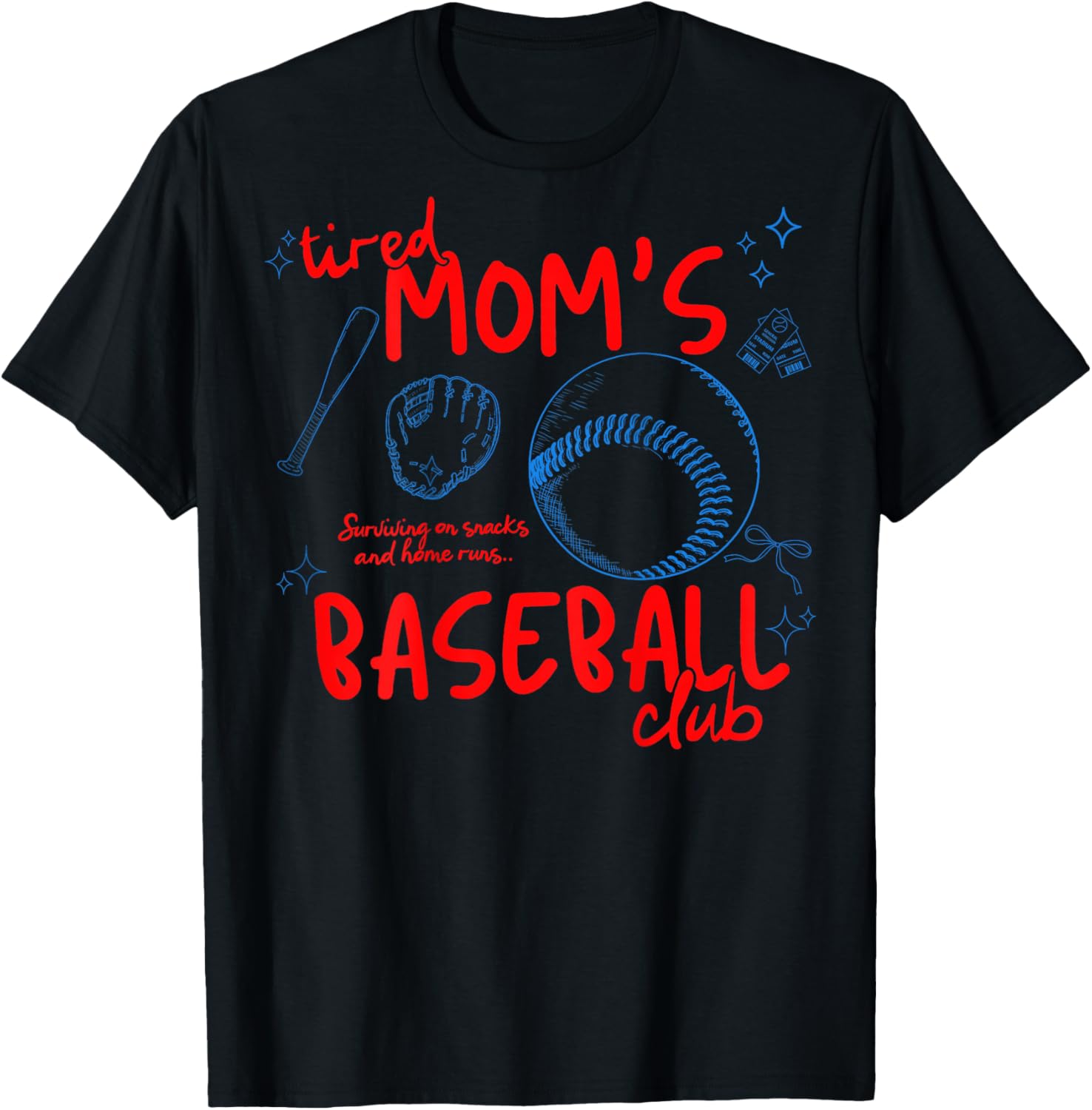 (ON Back) Tired Mom's Baseball Club Baseball Mom Retro T-Shirt - T-Shirt | Black