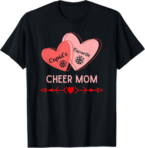 Cupid's Favorite Cheer Mom Valentine's Day Trendy Retro Cute T-Shirt - T-Shirt | Black