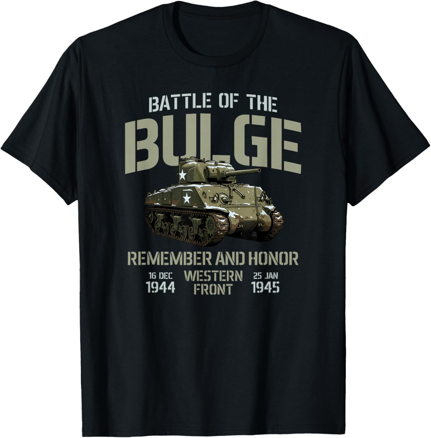 Battle of The Bulge Remember and Honor M4 Sherman Tank T-Shirt - T-Shirt | Black