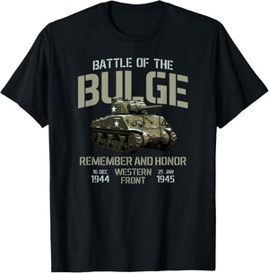 Battle of The Bulge Remember and Honor M4 Sherman Tank T-Shirt - T-Shirt | Black