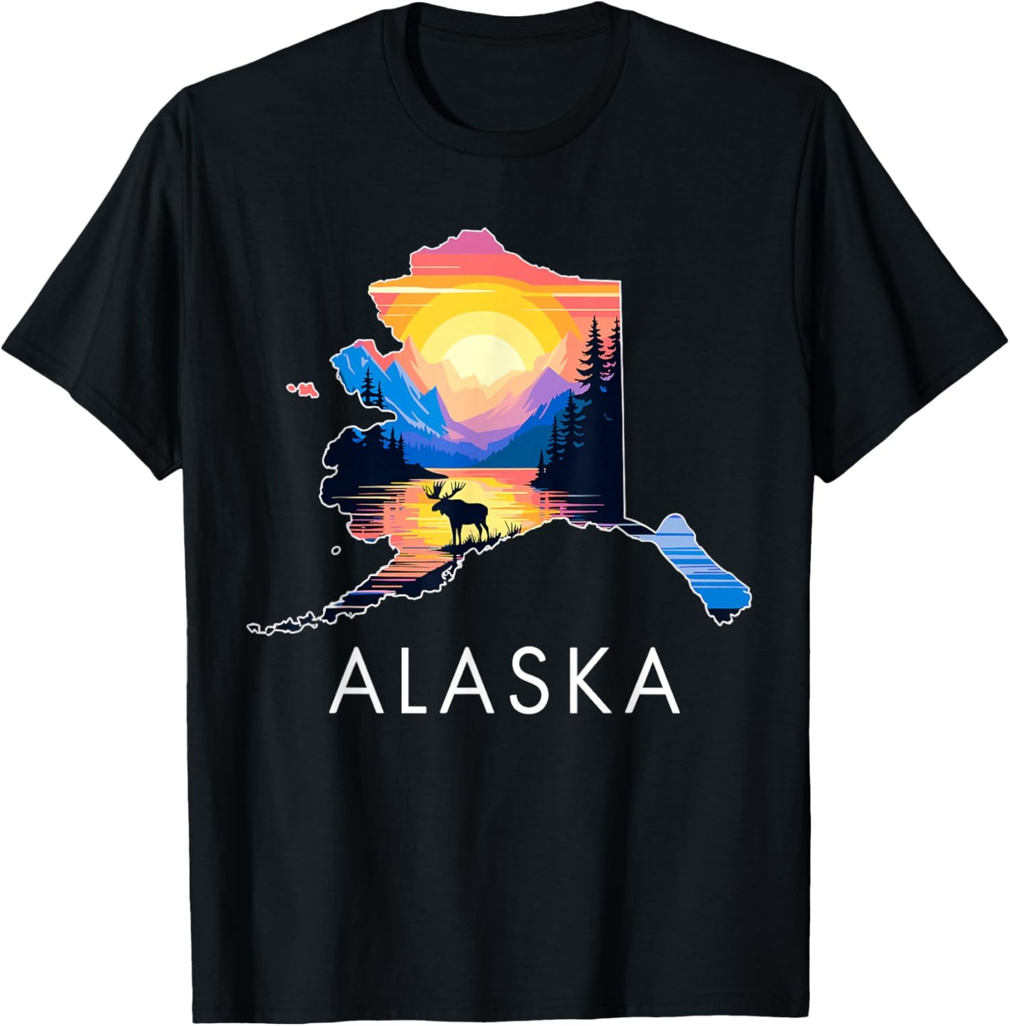 Alaskan Animal Moose Alaska Map T-Shirt - T-Shirt | Black