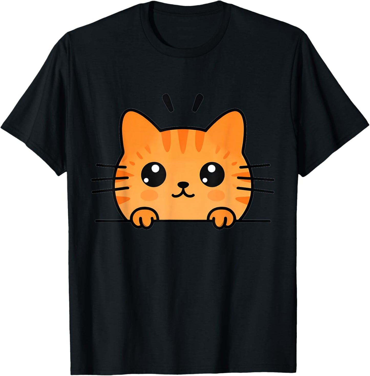 Cute Orange Kitty Cat Peeking Over at You Ginger Cat Lover T-Shirt - T-Shirt | Black
