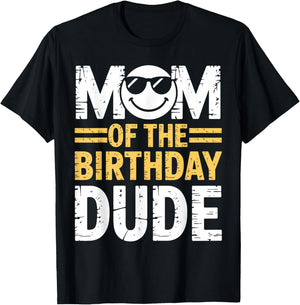 Mom of The Birthday Dude Cool Boy Mom T-Shirt - T-Shirt | Black