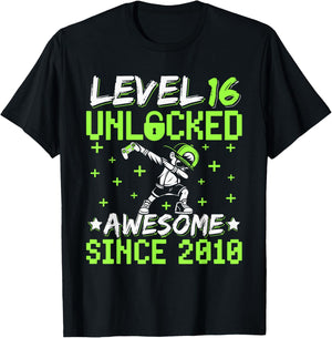 Level 16 Unlocked Awesome Since 2010 16th Birthday Gamer Boy T-Shirt - T-Shirt | Black