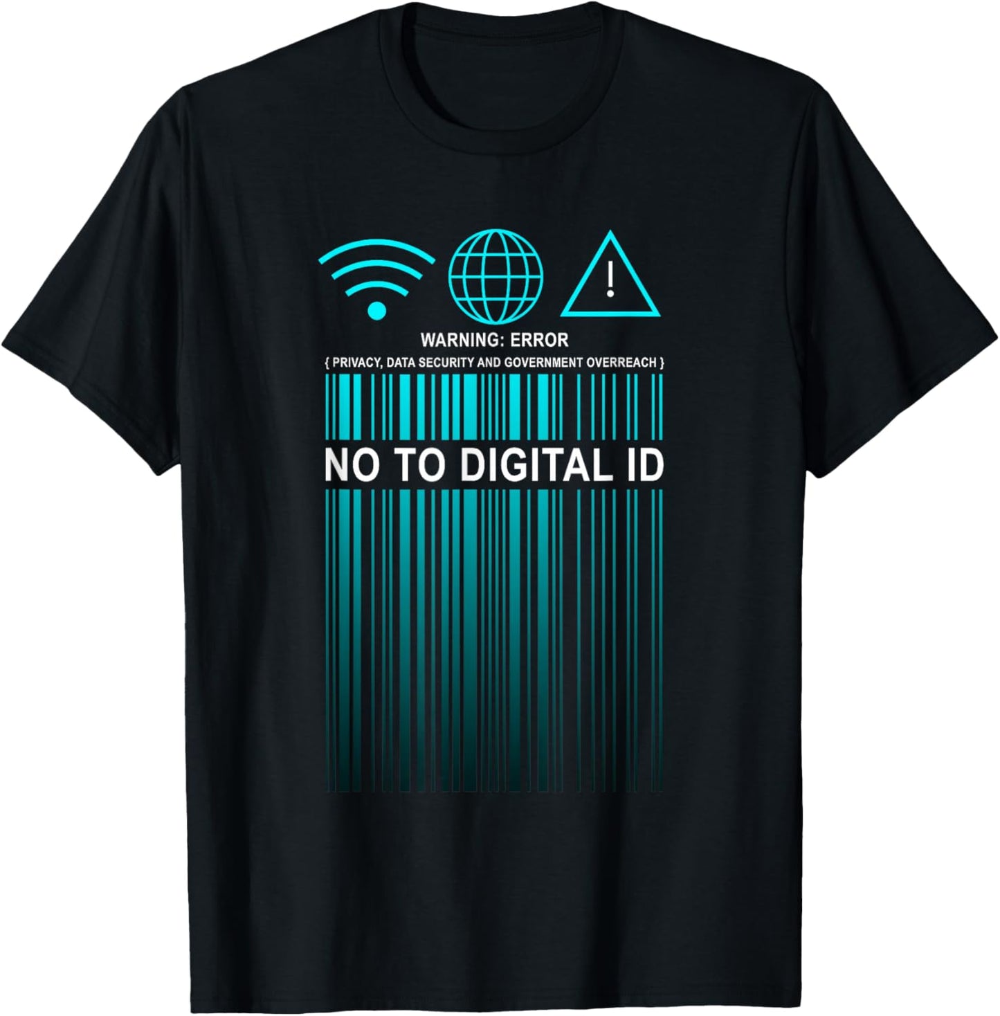 Say No to Digital ID – Freedom & Conservative Barcode Cyan T-Shirt - T-Shirt | Black