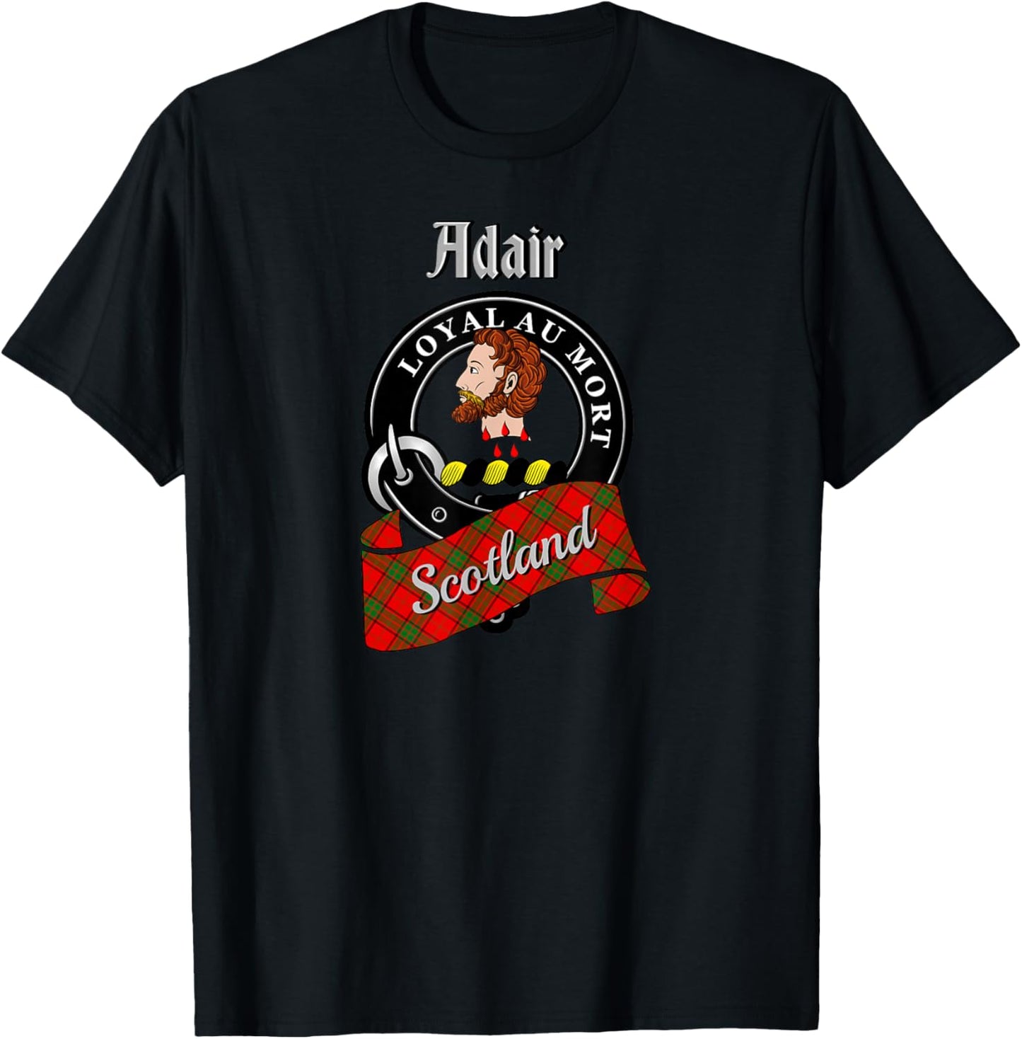 Adair Scottish Clan Badge & Tartan T-Shirt - T-Shirt | Black