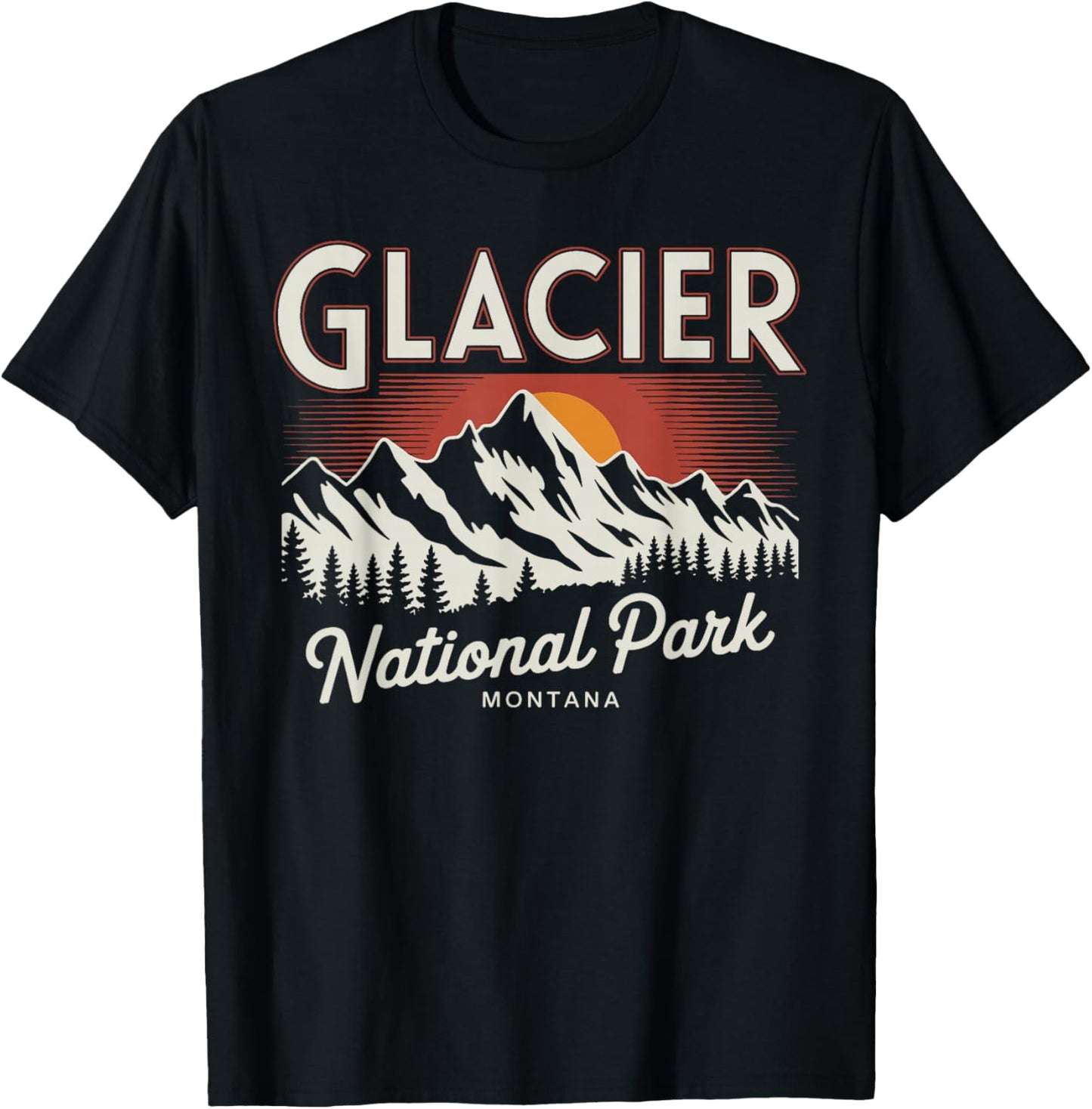 Glacier National Park Montana USA Retro Vintage Nature T-Shirt - T-Shirt | Black