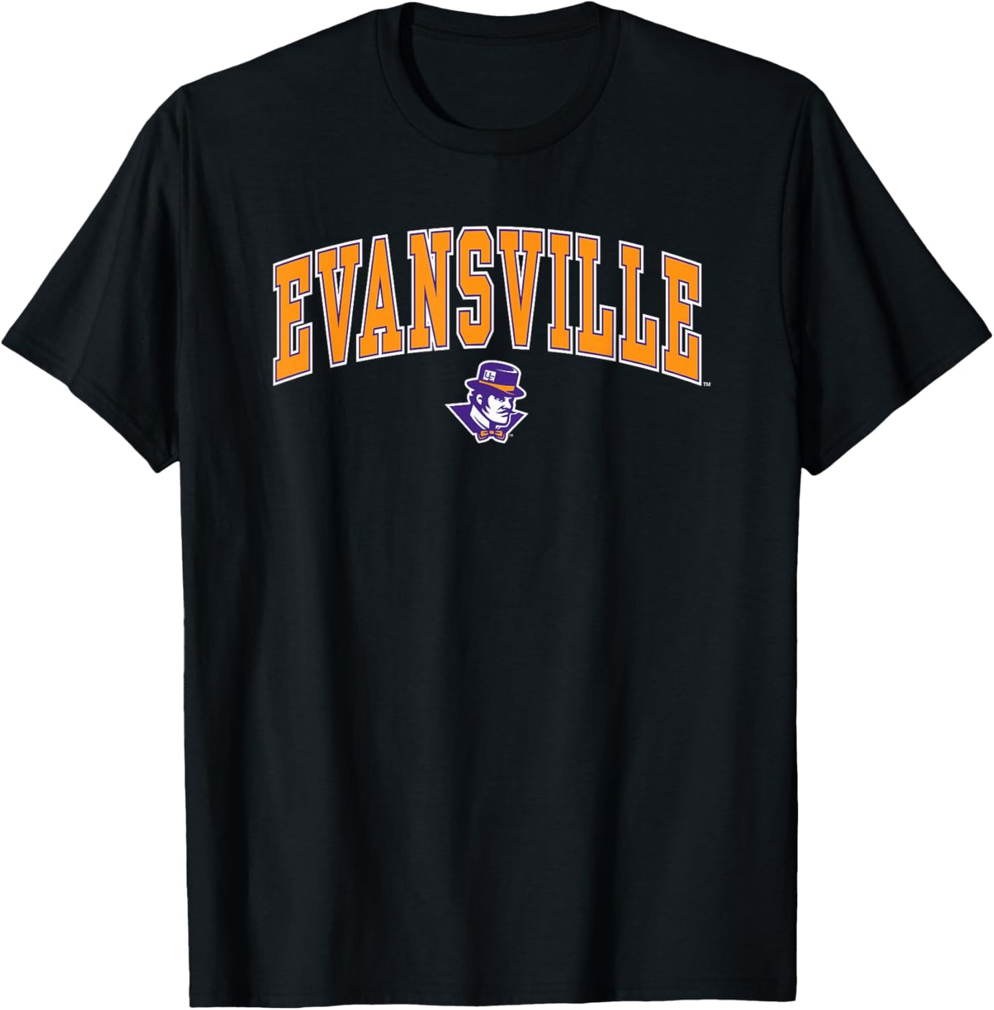 Evansville Purple Aces Arch Over Logo Officially Licensed T-Shirt - T-Shirt | Black