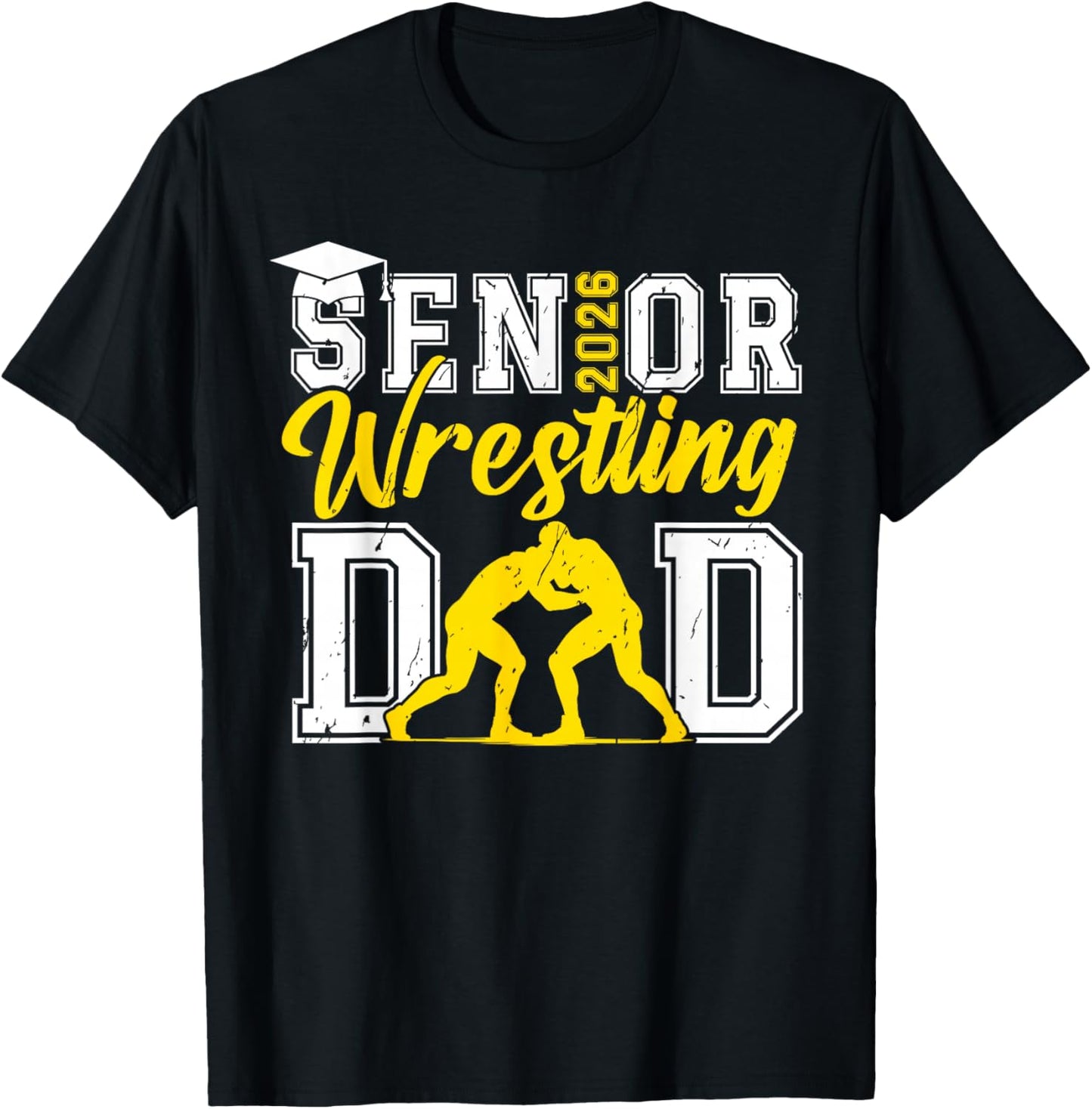 Retro Senior Wrestling Dad 2026 Senior Dad Class of 2026 T-Shirt - T-Shirt | Black