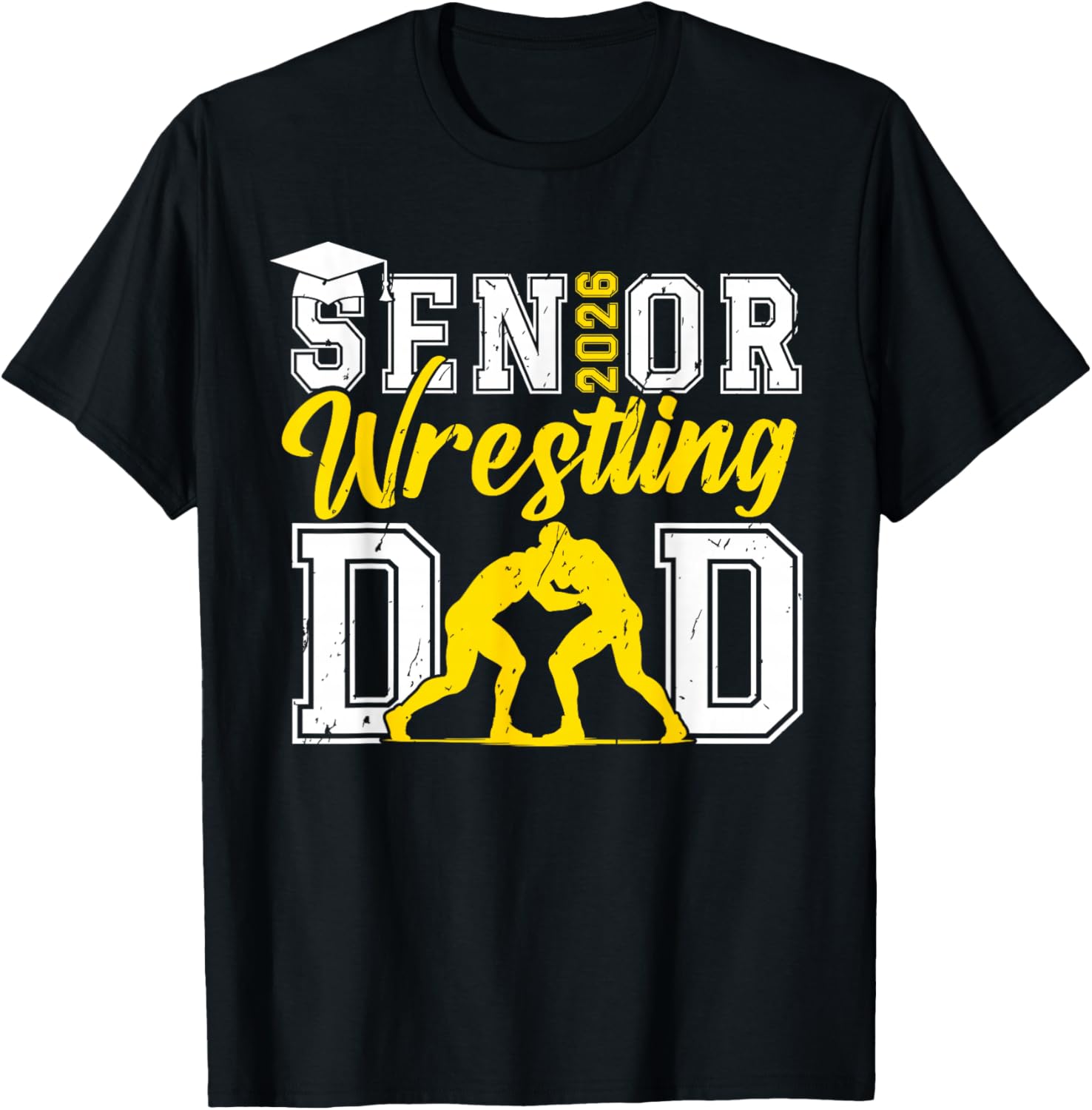 Retro Senior Wrestling Dad 2026 Senior Dad Class of 2026 T-Shirt - T-Shirt | Black