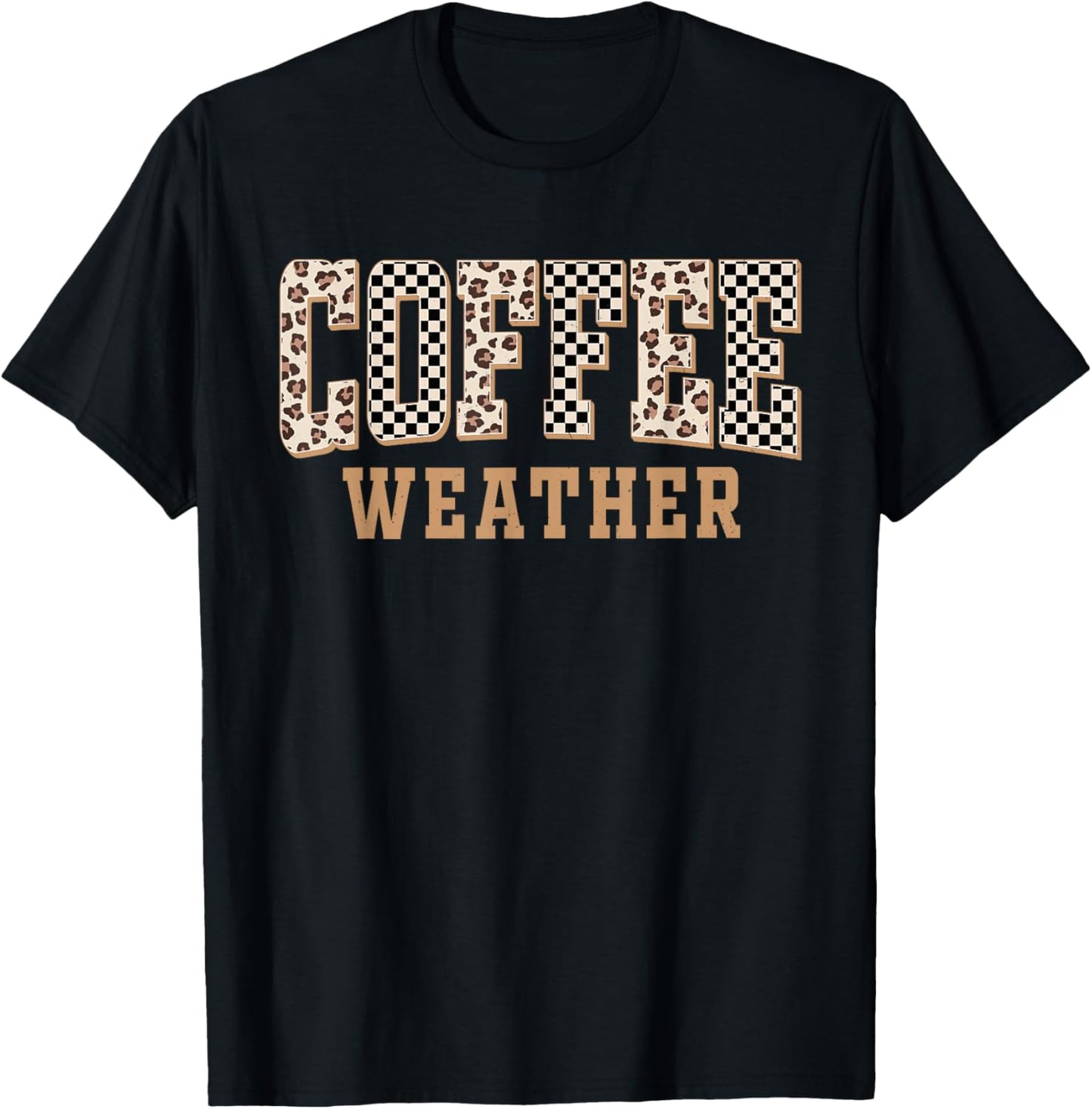 Retro Coffee Weather Cozy Fall Checkered Coffee Lover Women T-Shirt - T-Shirt | Black