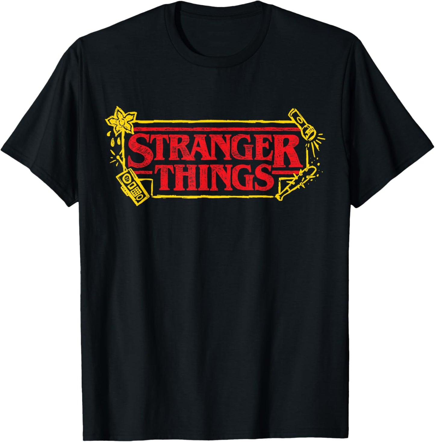 Stranger Things Season 5 Icons Distressed Sketch Logo T-Shirt - T-Shirt | Black