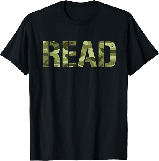 Camo Read Teacher Boys Retro Vintage Camouflage Reading T-Shirt - T-Shirt | Black