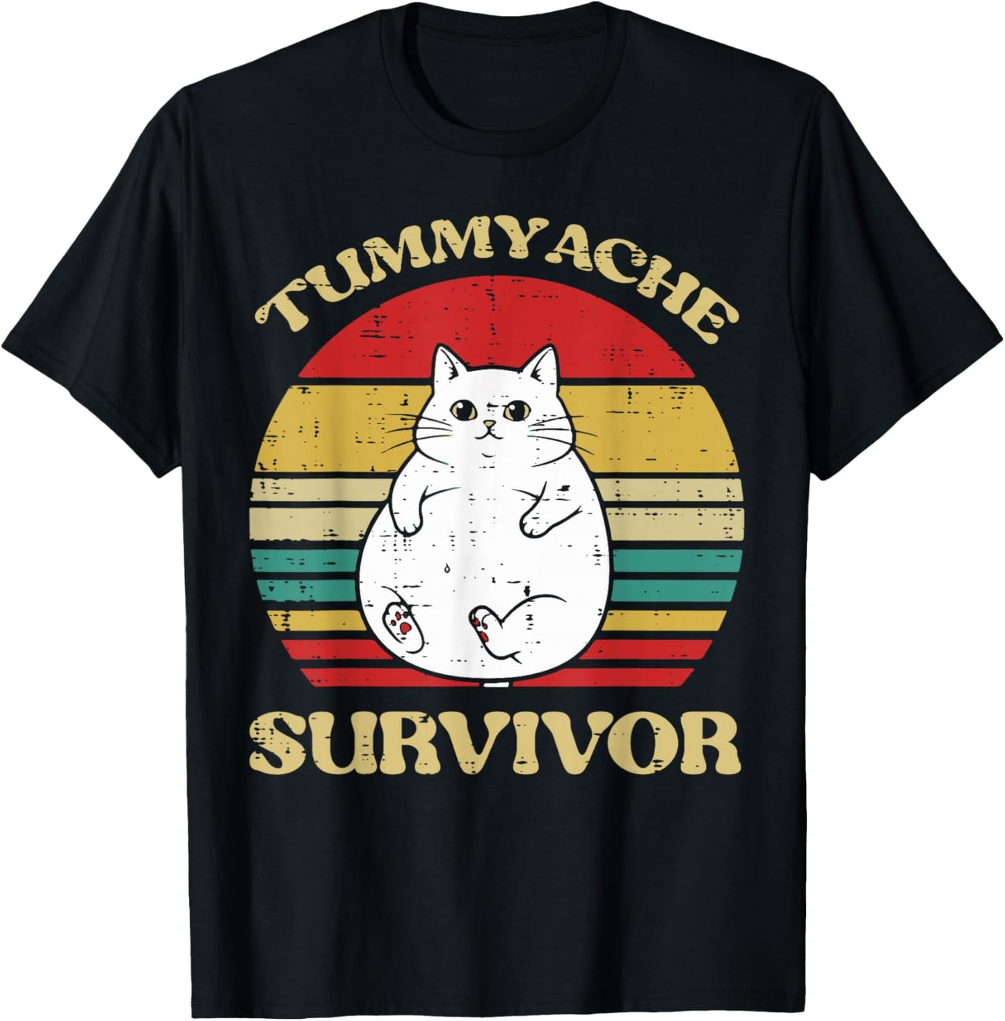 Fat Cat Tummy Ache Survivor Funny Saying Meme Men Women Kids T-Shirt - T-Shirt | Black
