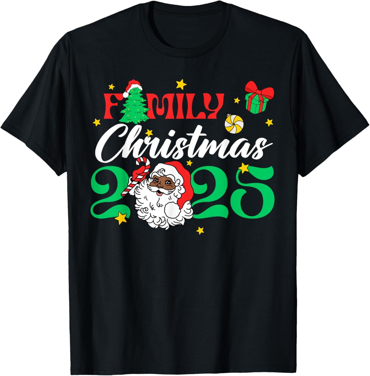Melanin Family Christmas African American Xmas African Santa T-Shirt - T-Shirt | Black