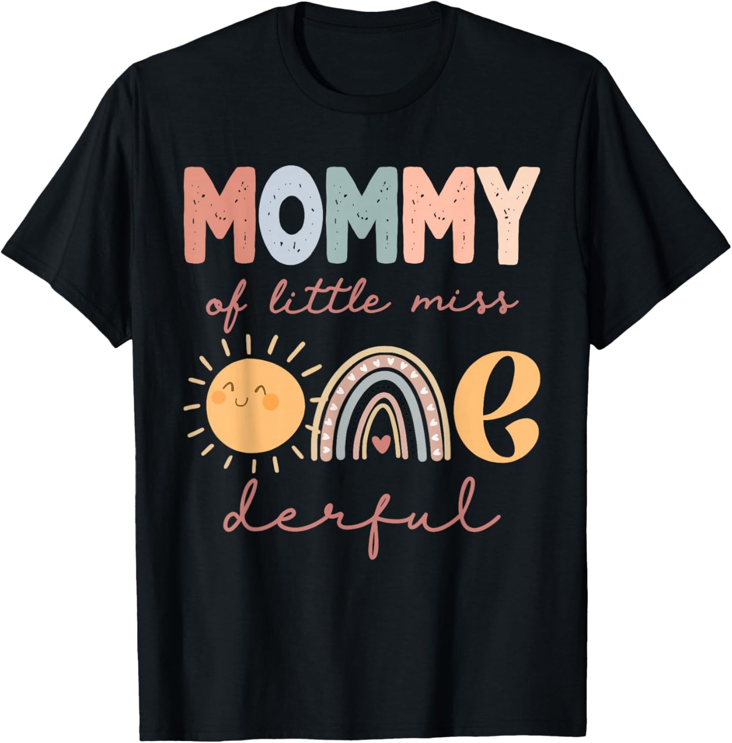 Mommy of Little Miss Onederful First Birthday Boho Rainbow T-Shirt - T-Shirt | Black