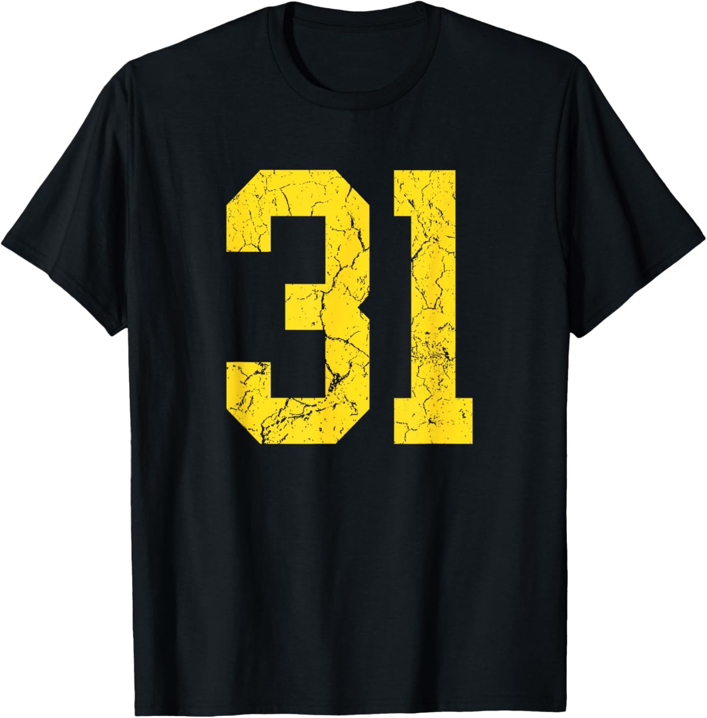 Distressed Bright Gold Number 31 Jersey Player Uniform #31 T-Shirt - T-Shirt | Black
