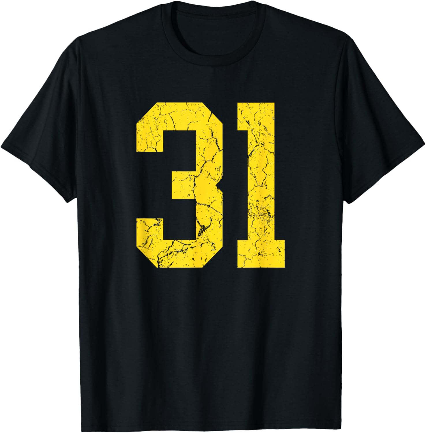 Distressed Bright Gold Number 31 Jersey Player Uniform #31 T-Shirt - T-Shirt | Black