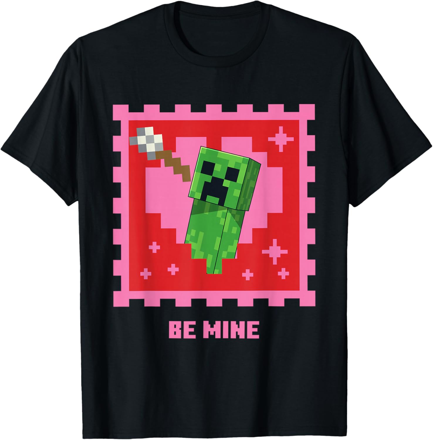 Minecraft Creeper Be Mine Valentine's Day T-Shirt - T-Shirt | Black