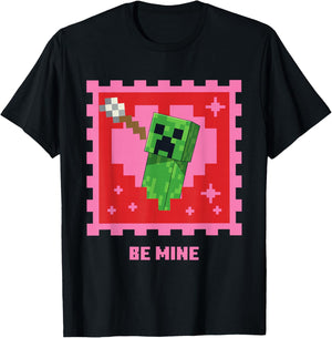 Minecraft Creeper Be Mine Valentine's Day T-Shirt - T-Shirt | Black
