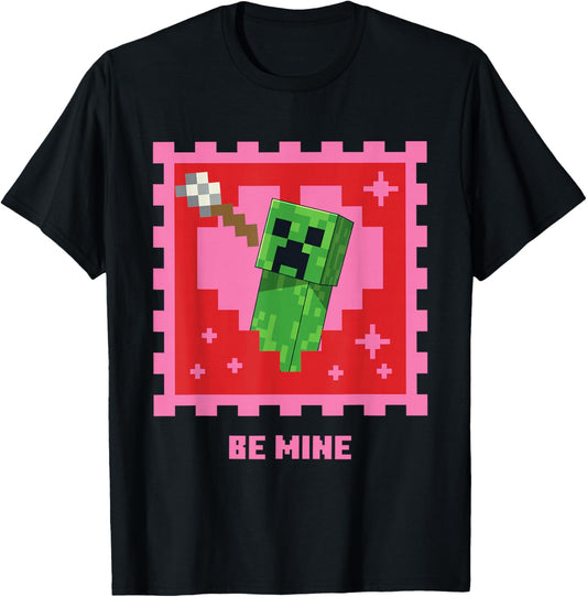 Minecraft Creeper Be Mine Valentine's Day T-Shirt - T-Shirt | Black