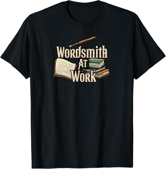 Wordsmith at Work Vintage Writer & Author Pen Book Lover T-Shirt - T-Shirt | Black