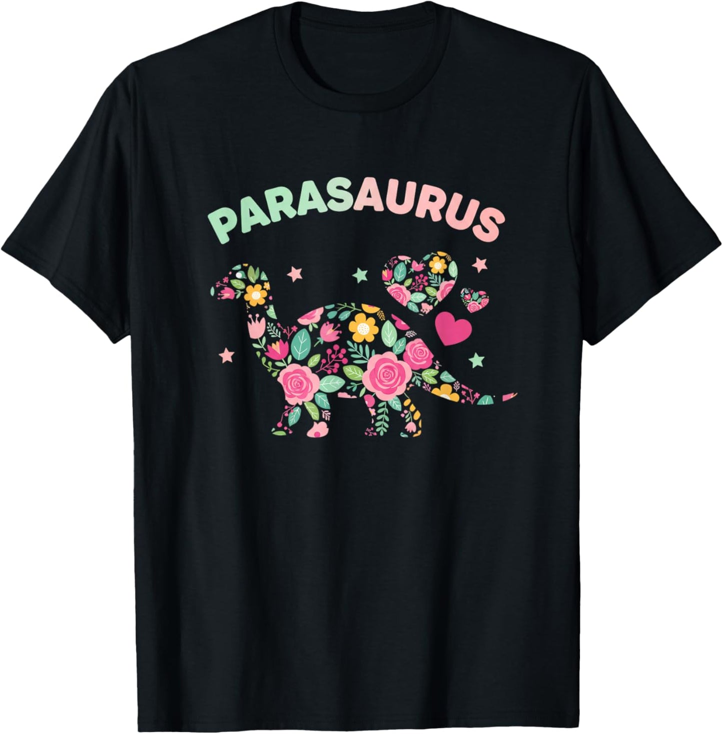 Mythical & Prehistoric Parasaurus Floral Paraeducator Dino T-Shirt - T-Shirt | Black