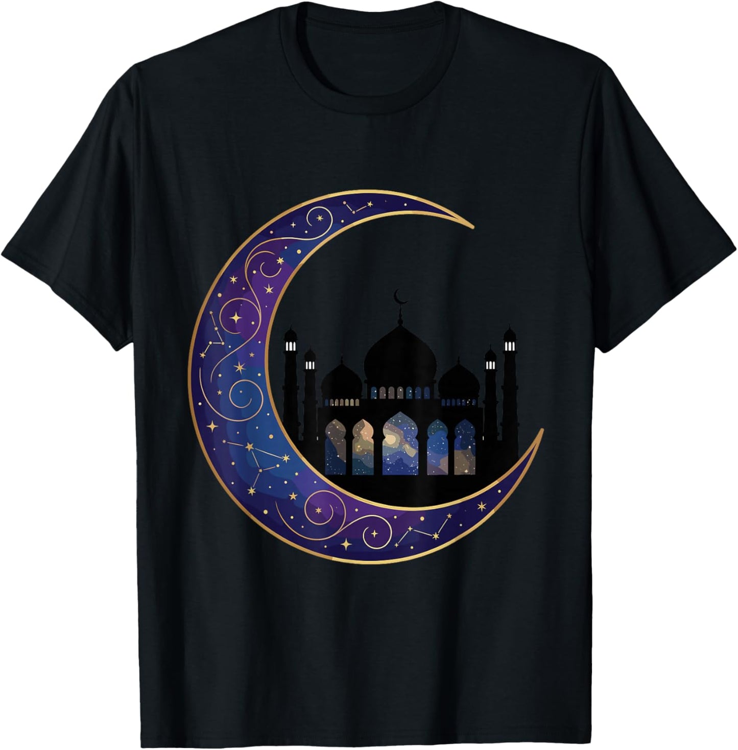 Crescent Moon with Islamic Mosque for Muslims and Ramadan T-Shirt - T-Shirt | Black