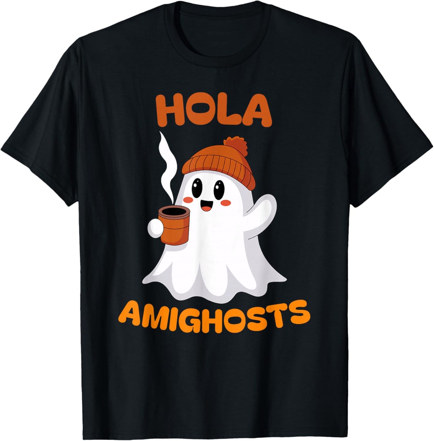 Hola Amighosts Funny Spanish Pun Language Ghost Halloween T-Shirt - T-Shirt | Black