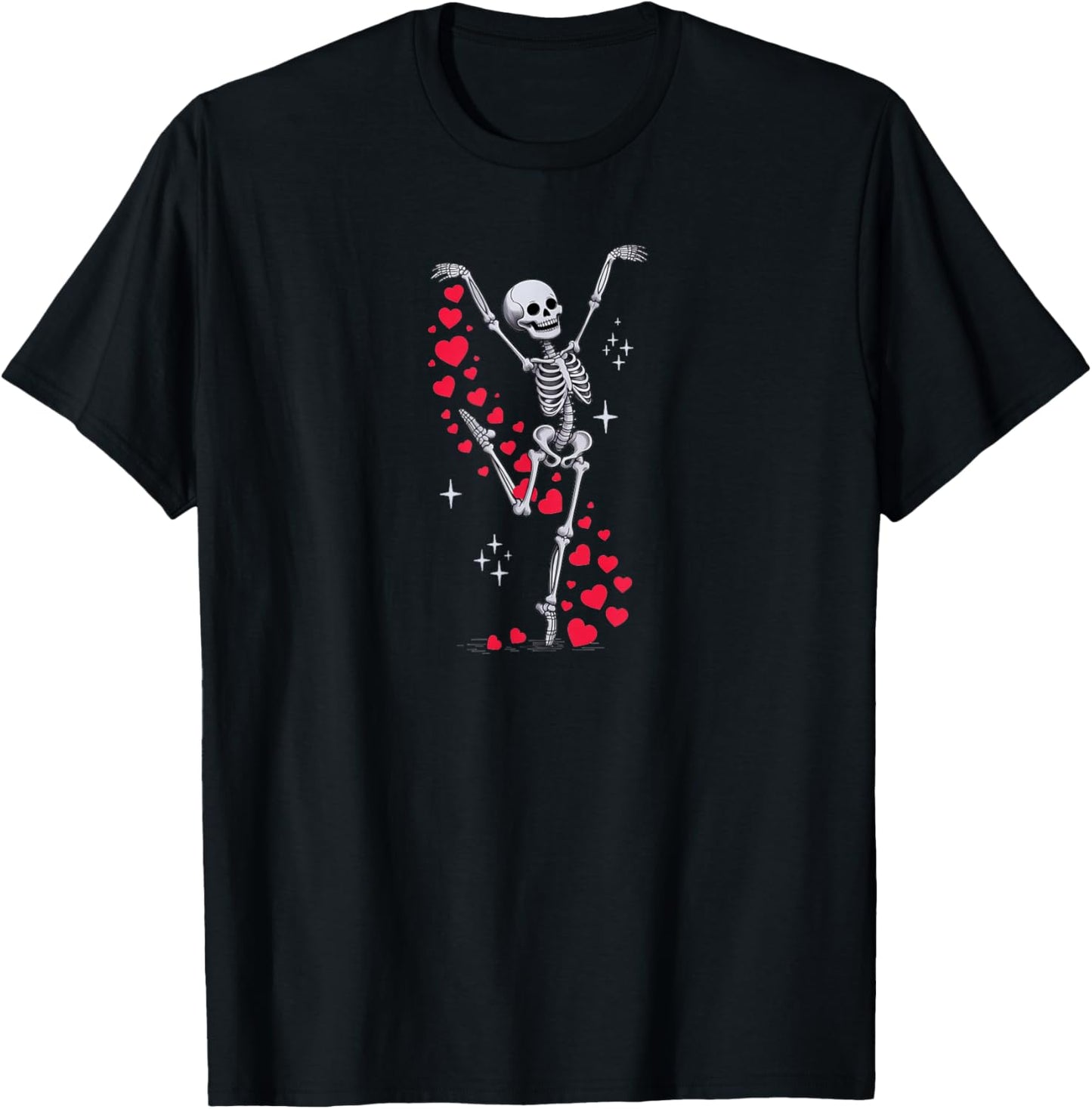 Valentine’s Day Skeleton Ballerina with Hearts Ballet Girl T-Shirt - T-Shirt | Black