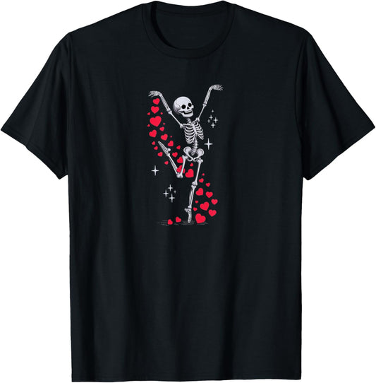 Valentine’s Day Skeleton Ballerina with Hearts Ballet Girl T-Shirt - T-Shirt | Black