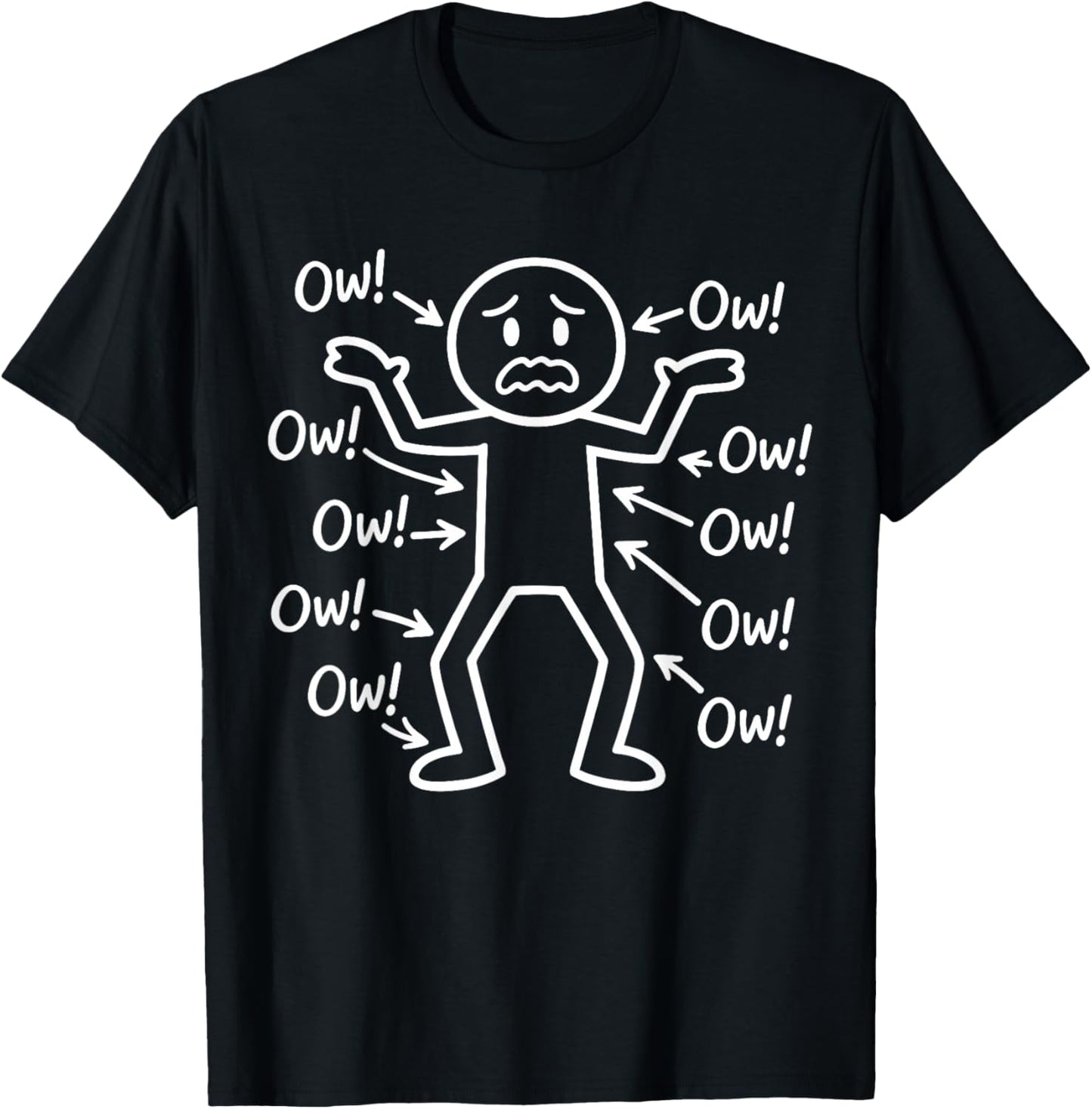 Ow Ow Ow Stick Character Figure Humor Chronic Pain Awareness T-Shirt - T-Shirt | Black