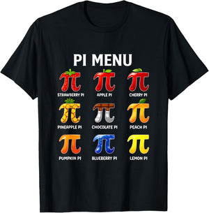Menu Fruit Pie Funny Pi Day 3.14 Teachers Math Lover T-Shirt - T-Shirt | Black
