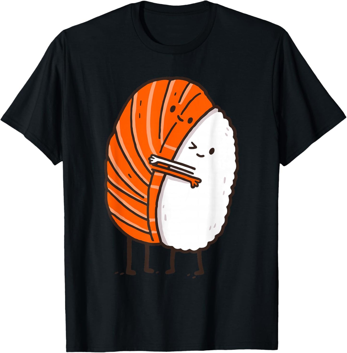 Funny Sushi Hugging Salmon Cute Japanese Food Kawaii Foodie T-Shirt - T-Shirt | Black