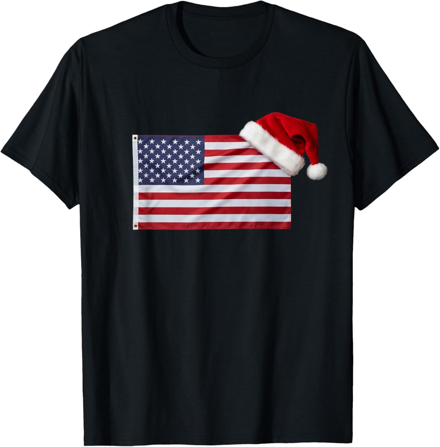 American Flag Santa Hat Funny Patriotic Christmas USA T-Shirt - T-Shirt | Black