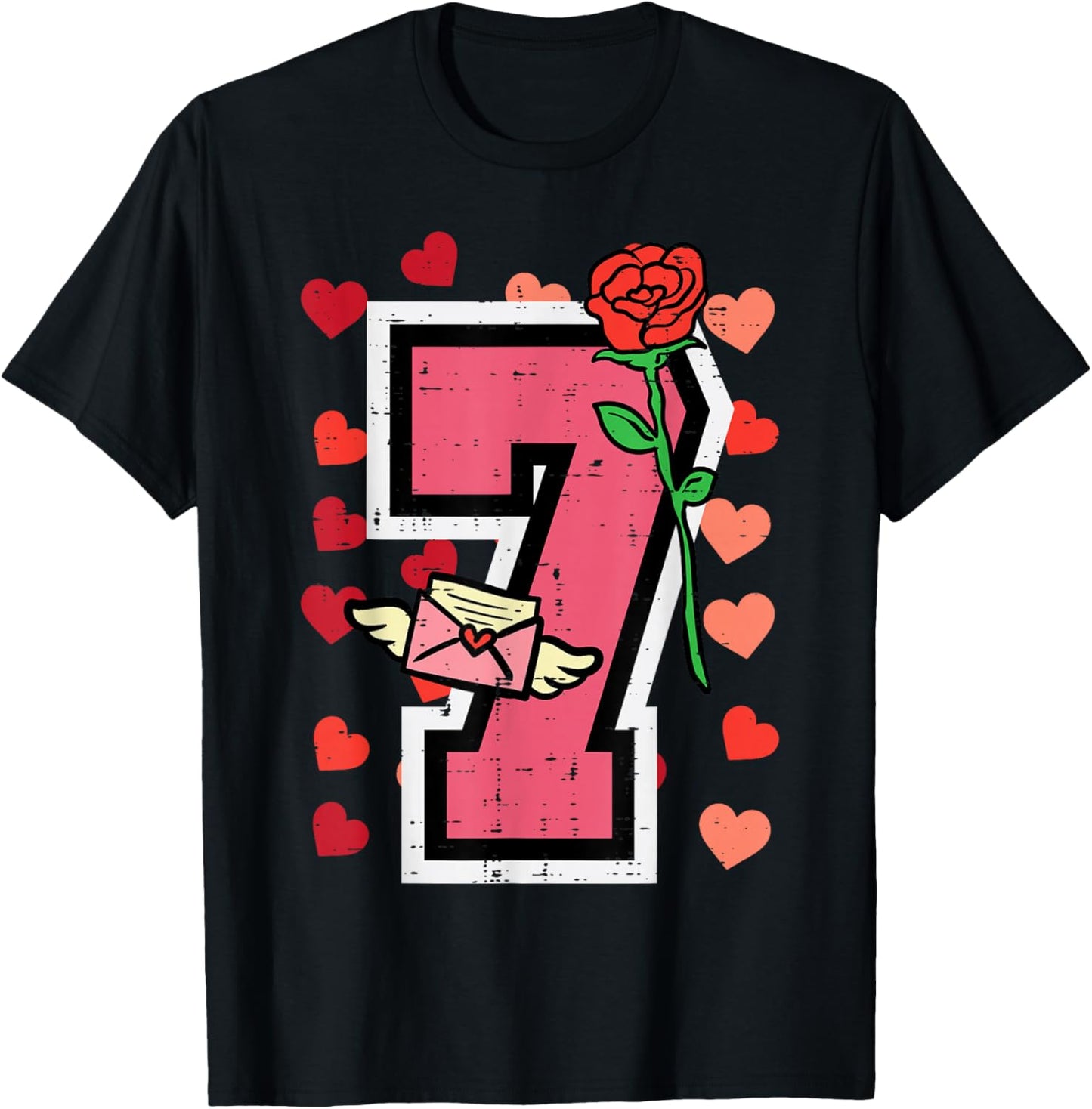 Number 7 Valentines Day 6 7 Matching Couple Kids Boys Youth T-Shirt - T-Shirt | Black