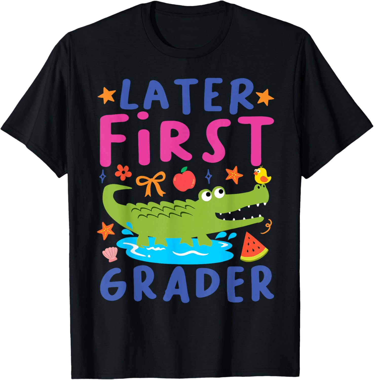 Later First Grader Cute Alligator Later Gator Teacher Kids T-Shirt - T-Shirt | Black