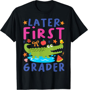 Later First Grader Cute Alligator Later Gator Teacher Kids T-Shirt - T-Shirt | Black
