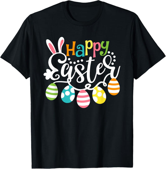 Happy Easter Bunny Rabbit Face Funny Easter Day Women Girls T-Shirt - T-Shirt | Black