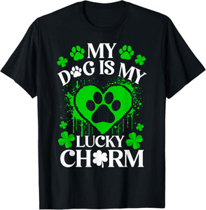 My Dogs is My Lucky Charm Funny Dog Lover St. Patrick’s Day T-Shirt - T-Shirt | Black