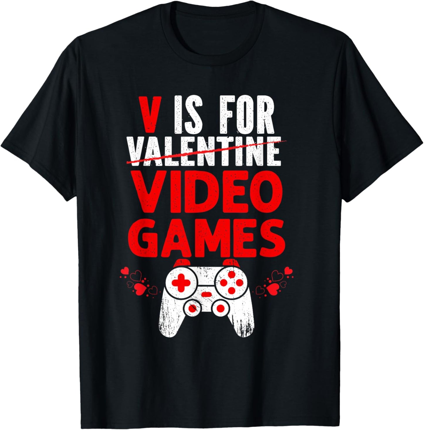 V is for Video Games Valentines Funny Gamer Boy Girls Kids T-Shirt - T-Shirt | Black