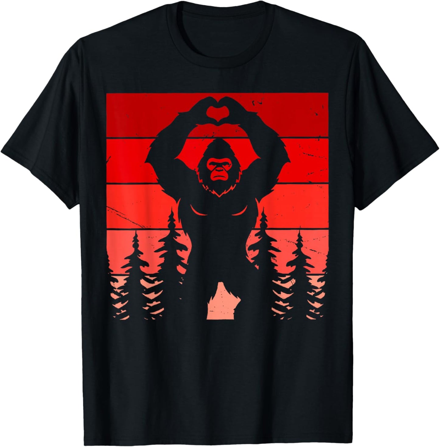 Retro Funny Bigfoot Sasquatch Heart Love Valentine Boy Men T-Shirt - T-Shirt | Black
