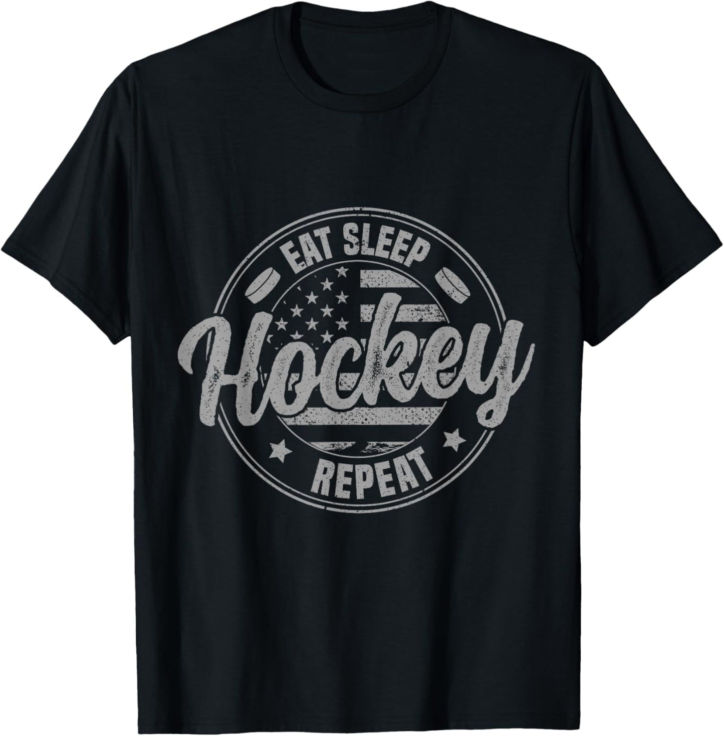 Eat Sleep Hockey Repeat Christmas Funny T-Shirt - T-Shirt | Black