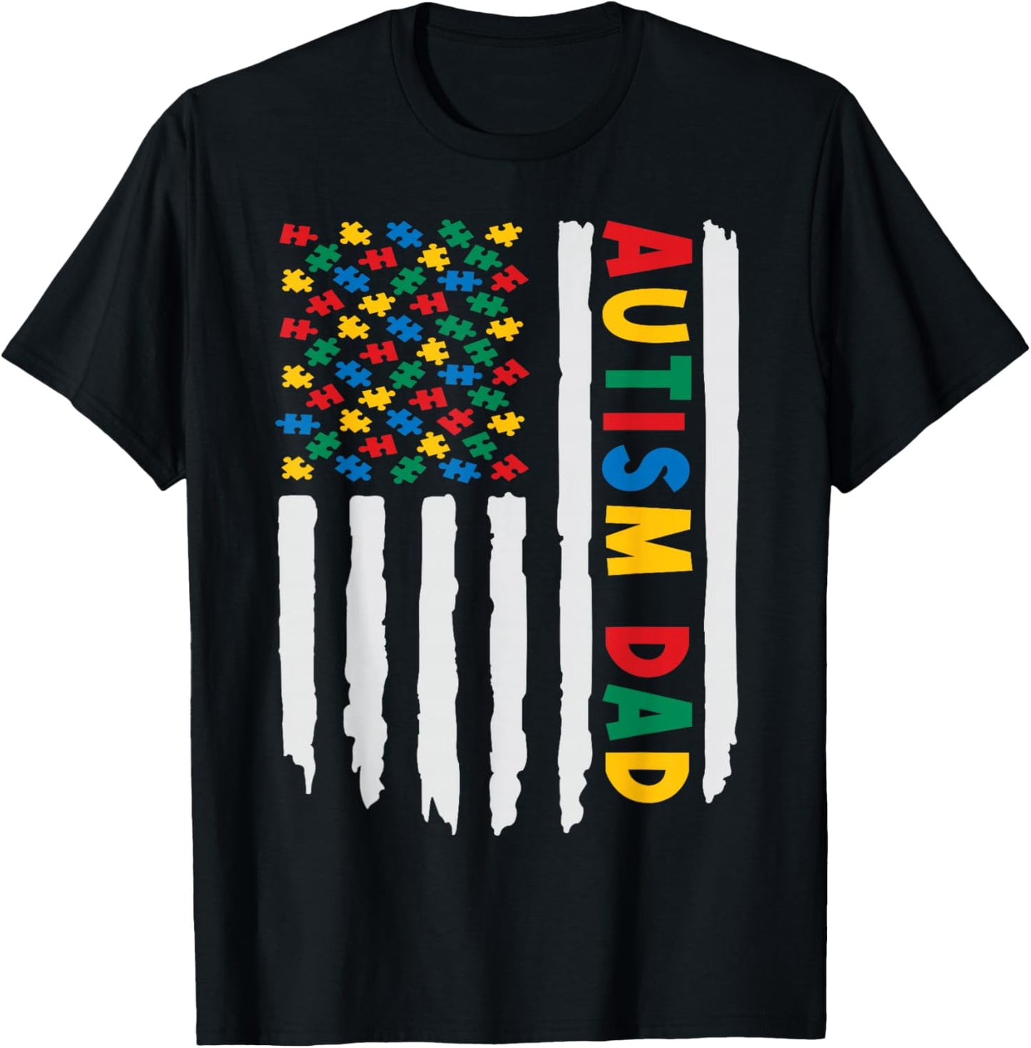 Autism Awareness Day Dad Autistic Boy & Girl US Flag Parents T-Shirt - T-Shirt | Black