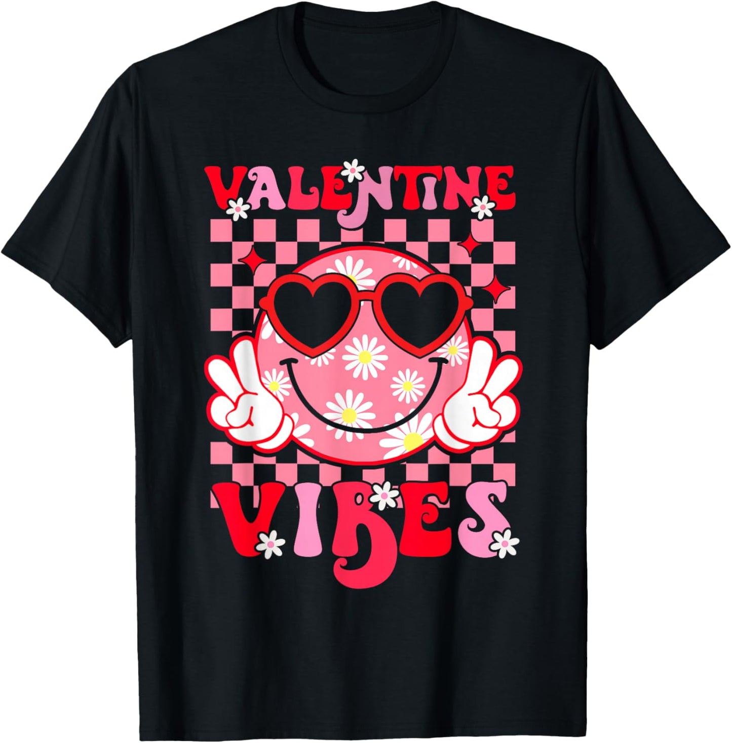 Cute Valentine Vibes Smile Face Valentines Day Girls Kids T-Shirt - T-Shirt | Black