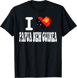 I Love Papua NEW Guinea Heart Flag Retro Travel Souvenir T-Shirt - T-Shirt | Black