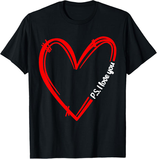 PS I Love You Day Valentine's Day Purple Heart Women Men Kid T-Shirt - T-Shirt | Black
